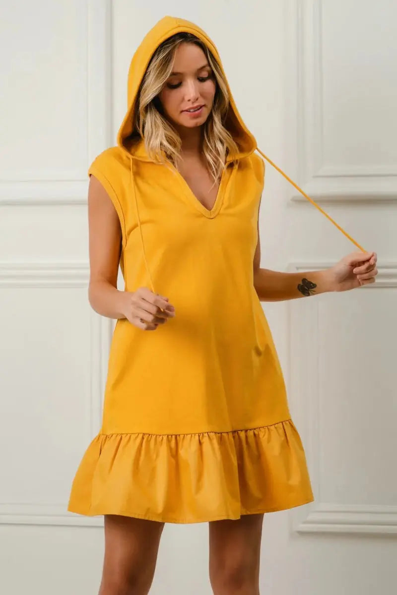 BiBi Ruffled French Terry Hooded Dress for Casual Chic - Love Salve